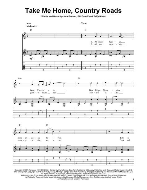 country roads guitar tabs